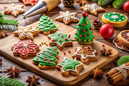 Captivating Process of Decorating Christmas Cinnamon Cookies with Icing and Pastry Bag for Festive Holiday Treats