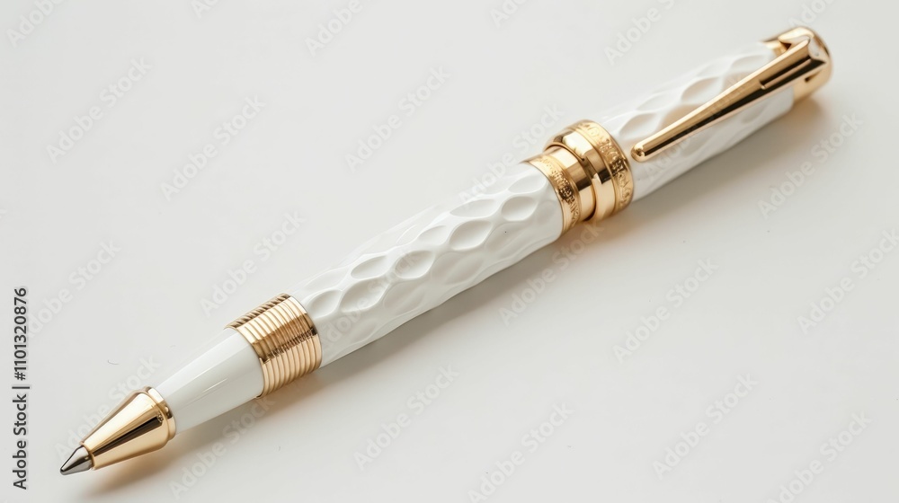 Fototapeta premium A luxurious white and gold pen with an elegant design, perfect for stylish writing and professional settings.