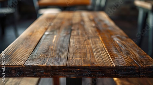 photograph of Tables furniture of wood, interior wooden desks isolated photo