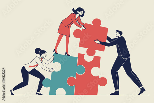 New Joiner to Fill in Team and Solve Problem, Teamwork to Get Solution, Put Right Man in the Right Job to Fit Job Description Concept, Businessman Hand HR Put New Joiner to Connect Jigsaw Puzzle:
