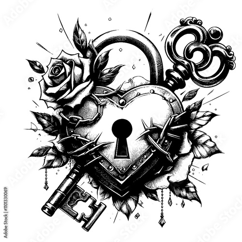 A heart with a lock and key tattoo