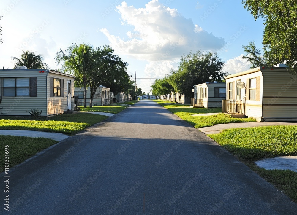 Fototapeta premium Charming Mobile Home Neighborhood at Daytime