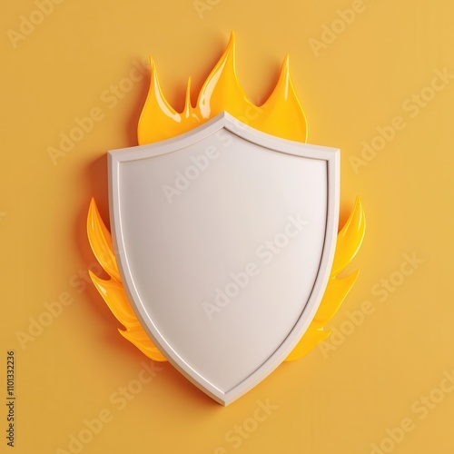 Anti tracking and security concept. Shield with flames on a bright yellow background. photo