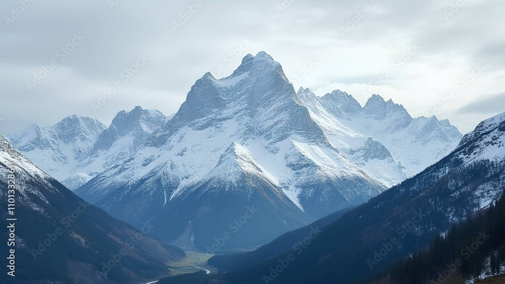 Obraz premium Majestic mountain landscape with snow-covered peaks