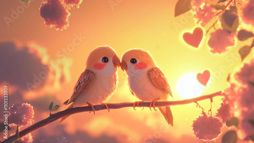 Two adorable cartoon style lovebirds.