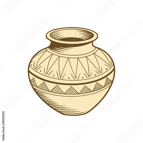 Rustic handcrafted vase illustration, traditional tribal pottery design for art and decor themes