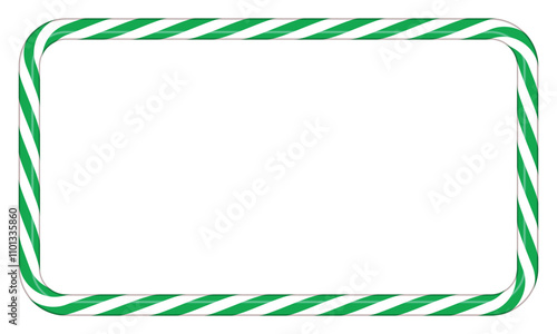 Candy cane frame with green and white striped. Border with striped candy lollipop pattern. Winter ornament decoration. Vector illustration