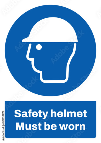 ISO mandatory safety signs sentence case text_safety helmet must be worn_portrait size a4/a3/a2/a1	  

