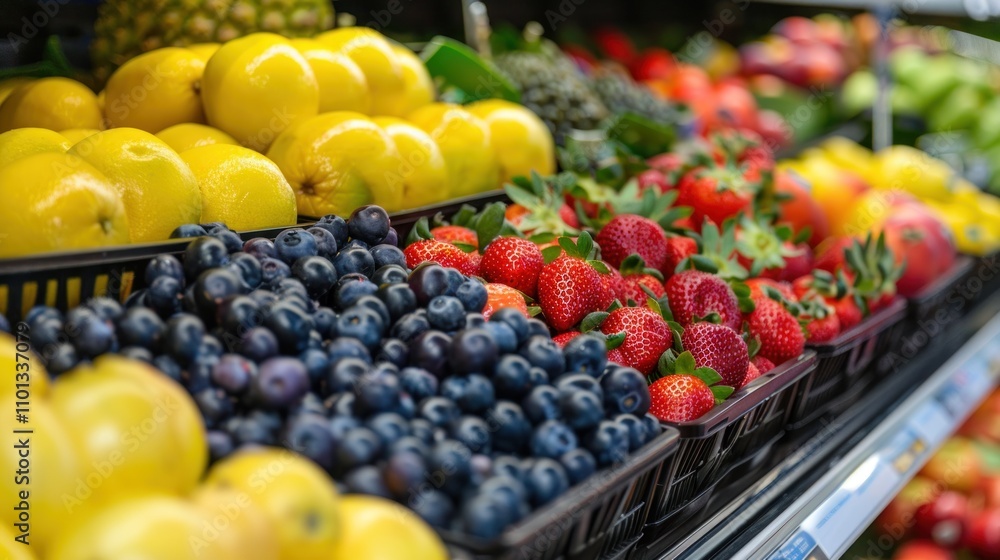 photograph of A close-up shot of fruit displayed in the grocery store, showcasing vibrant colors and variety. photograph of A close-up shot of fruit displayed in the grocery store, showcasing vibrant colors and variety.