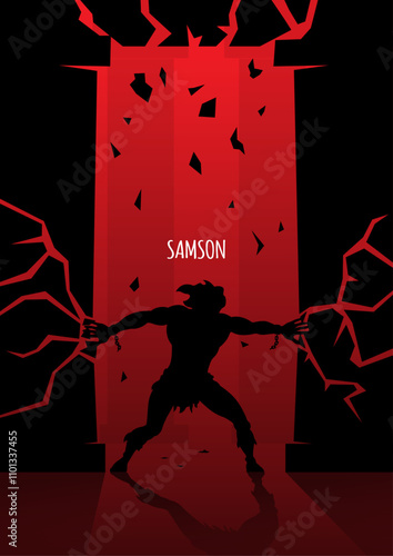 Samson pushing the temple columns pillars