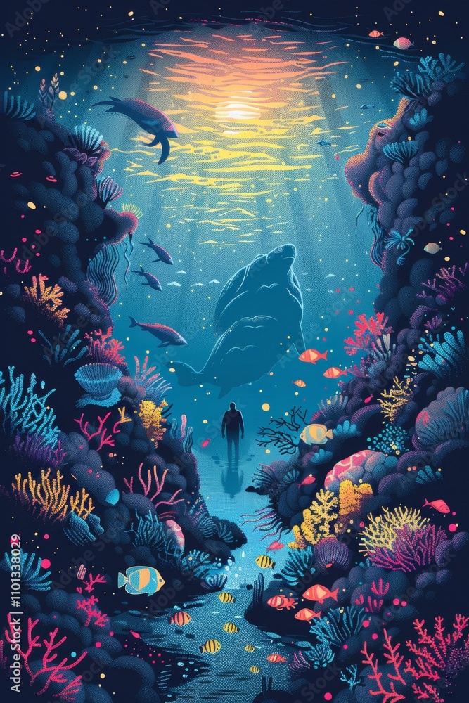 Obraz premium Mystery of the deep: light and life of the underwater world
