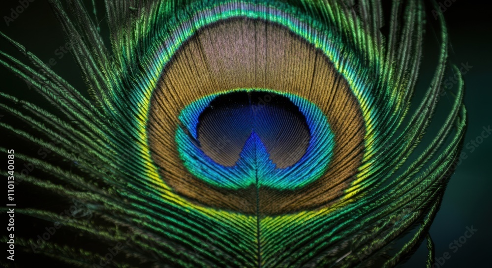 Obraz premium Close-up of vibrant peacock feather with iridescent colors