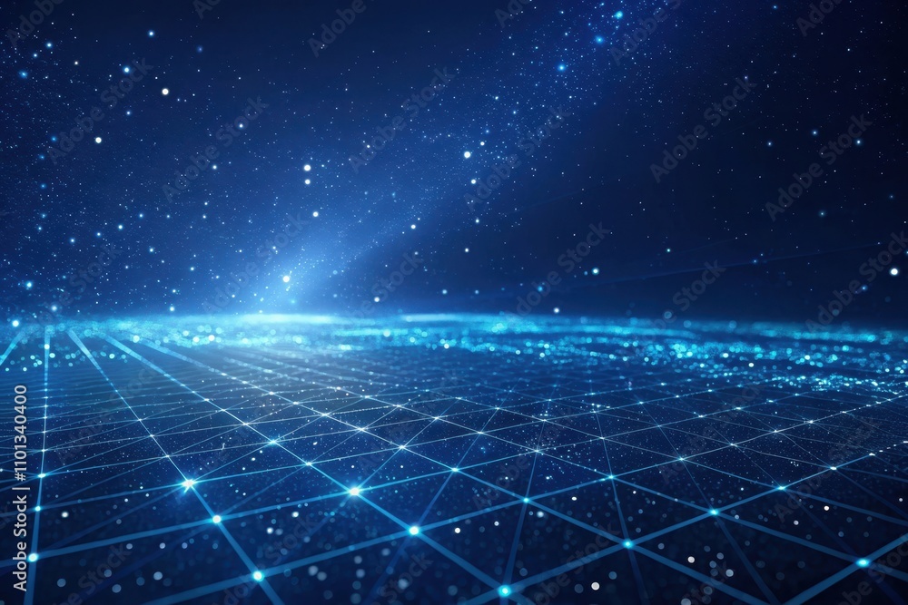 Abstract Digital Network Landscape Connecting Points of Light in a Dark Blue Space Abstract Digital Network Landscape Connecting Points of Light in a Dark Blue Space