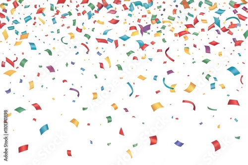 A celebratory burst of colorful confetti falling on a white background, perfect for festive designs