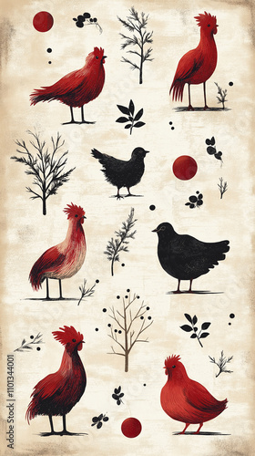 A chic design featuring a series of animal silhouettes that represent different familiars, arranged in a harmonious layout photo