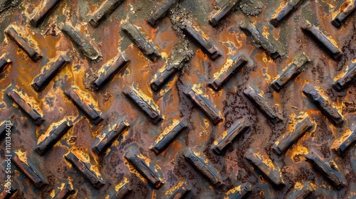 photograph of Background of old metal diamond plate photo