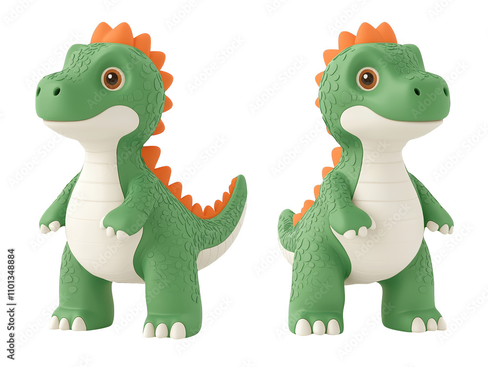 Obraz premium Playful prehistoric pals, a green and orange dinosaur duo bring extinct fun to life