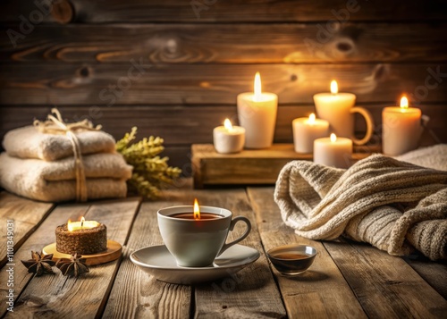 Wallpaper Mural Cozy Home Atmosphere with a Cup of Tea and Burning Candles, Perfect for Relaxation and Comfort in a Warm Setting Torontodigital.ca