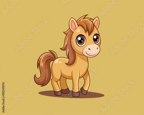 Cute Horse isolated on Ginger Brown background , Vector illustration Design.
