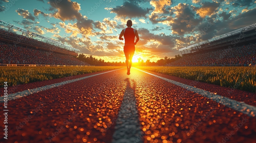 Chasing the Horizon: A silhouette of a determined runner strides towards a vibrant sunset, symbolizing perseverance, dedication, and the pursuit of dreams. The silhouette of a runner on a track. Chasing the Horizon: A silhouette of a determined runner strides towards a vibrant sunset, symbolizing perseverance, dedication, and the pursuit of dreams. The silhouette of a runner on a track.