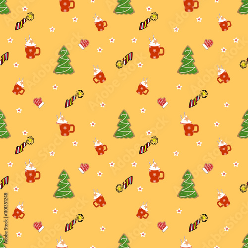 delightful Christmas pattern bursting with festive cheer,Perfect for wrapping paper, cards, or any holiday project.