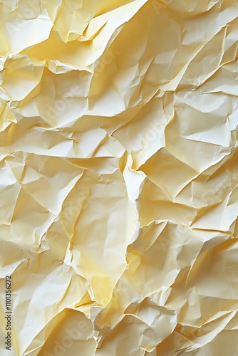 Beige Crumpled Paper Full Frame Background, Wrinkled And Creased, Textured Detail Close Up photo