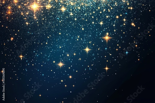 Glittering stars in deep blue night sky.