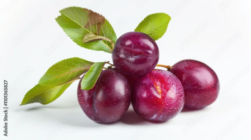 photograph of Fresh sweet marian plum with leaf isolated on white background. photograph of Fresh sweet marian plum with leaf isolated on white background.