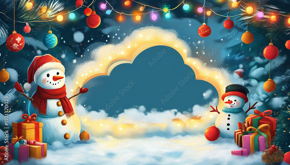 Fototapeta premium Festive snowmen celebrate the winter holiday. Generative AI