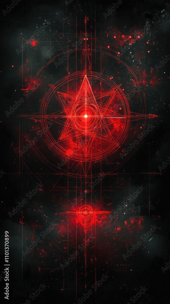 Obraz premium Red Geometric Star Cosmic Design Abstract Art