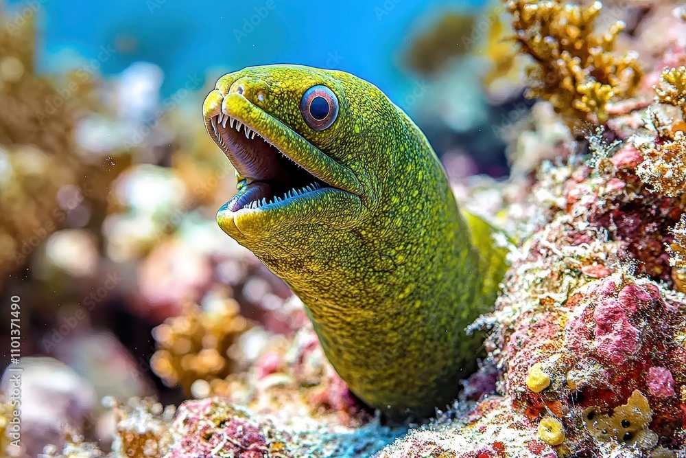 Obraz premium Moray Eel Emerging from Coral