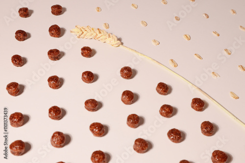 Modern food pattern with chocolate flakes and oatmeal photo