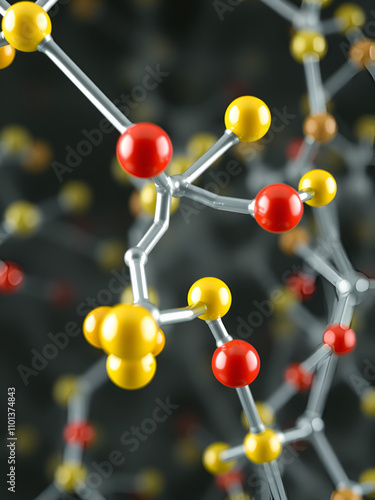 muscarine molecular structure 3d, neurotransmitter, structural chemical formula view from a microscope photo