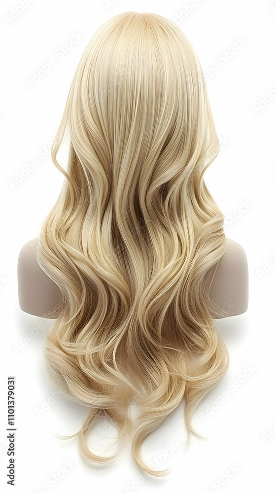 Naklejka premium Blonde Wavy Hair, Elegant, Long Locks Cascading Gracefully, Showing Soft Texture and Natural-Looking Waves