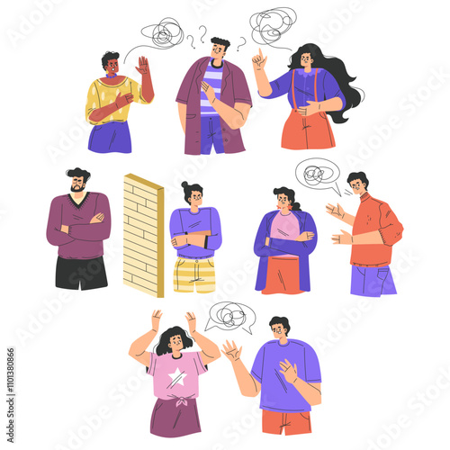 Relationship Problem with Angry Man and Woman Arguing Vector Set