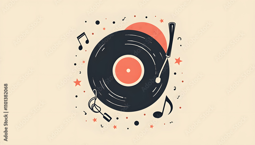 Creative illustration of vinyl record with musical notes and elements on light background for concept
Creative illustration of vinyl record with musical notes and elements on light background for concept
