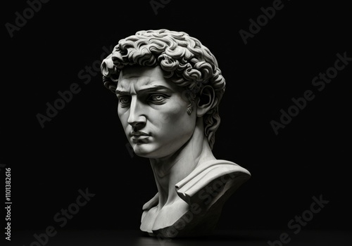 Michelangelo's david bust - classic marble sculpture on black background