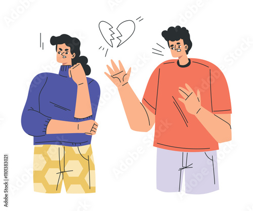 Relationship Problem with Angry Man and Woman Arguing Vector Illustration