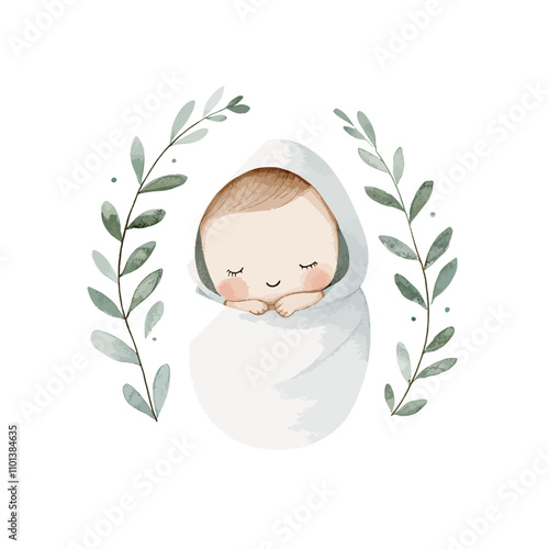 Peaceful Baby in Watercolor...