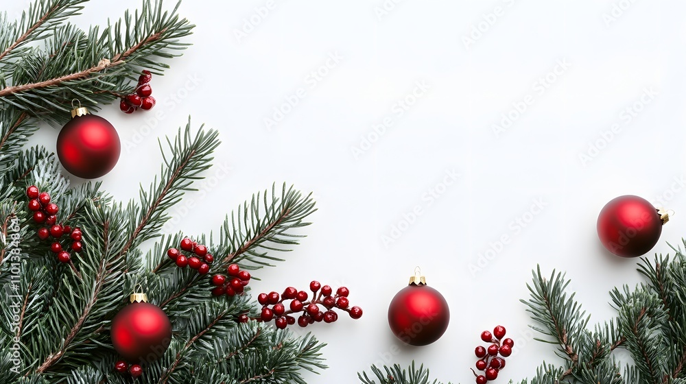 Festive Christmas Decor Featuring Red Ornaments and Pine Festive Christmas Decor Featuring Red Ornaments and Pine