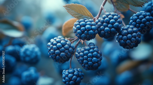 Wallpaper Mural Natural fresh blackberries in a garden. Bunch of ripe and unripe blackberry fruit , Rubus fruticosus , on branch of plant with green leaves on farm. Organic farming, healthy food, BIO viands. Torontodigital.ca