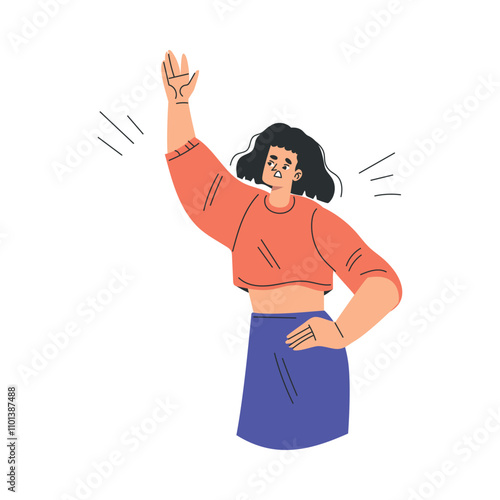 Angry Annoyed Woman Character Have Conflict and Argument with Someone Vector Illustration