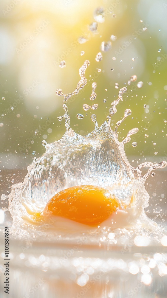 Water splash action with egg outdoor setting food bright environment close-up view freshness concept Water splash action with egg outdoor setting food bright environment close-up view freshness concept