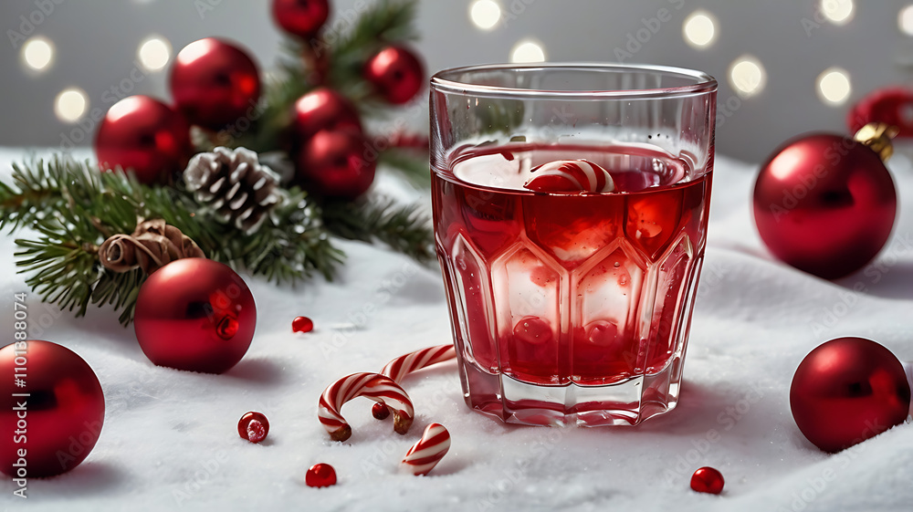 Festive Christmas cocktail with candy cane garnish. Festive Christmas cocktail with candy cane garnish.