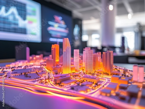 City Planning Office Digital Twin Model Urban Environment High-Tech Visualization Contemporary Design Concept