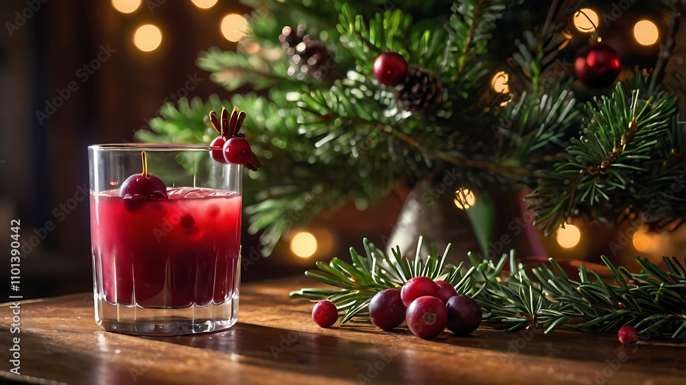 Festive cranberry cocktail with Christmas tree. Festive cranberry cocktail with Christmas tree.