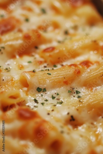 Creamy baked rigatoni pasta with melted cheese and herbs for a delicious italian meal photo