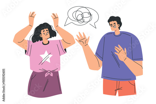 Relationship Problem with Angry Man and Woman Arguing Vector Illustration