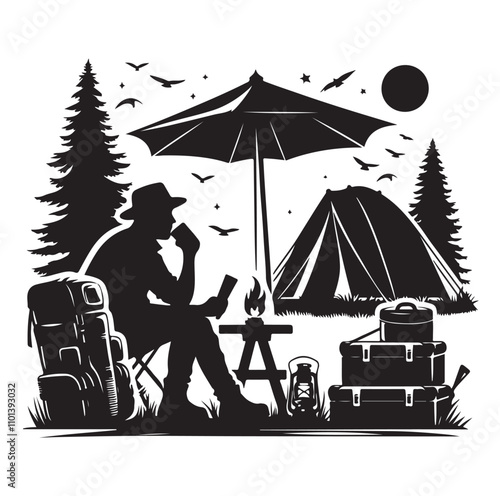 Camping silhouette vector illustration