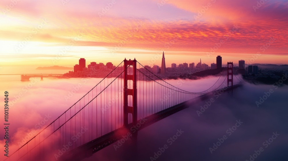 Fototapeta premium Golden Gate Bridge at Sunrise Above the Fog